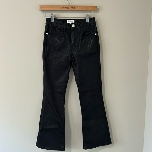 Frame Denim Le Crop Mini Boot Cut Mid Rise Houndstooth Shine Black Sz 24 NEW - Picture 3 of 14